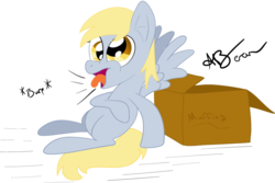 Size: 1024x682 | Tagged: safe, artist:affinityshy, derpy hooves, pegasus, pony, g4, box, burp, derp, female, mare, muffin, solo