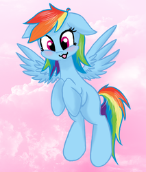 Size: 900x1056 | Tagged: safe, artist:shentes, rainbow dash, g4, female, palindrome get, pink background, pink cloud, simple background, solo