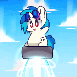 Size: 500x500 | Tagged: safe, artist:php56, dj pon-3, vinyl scratch, g4, animated, bass cannon, chibi, cute, female, flying, rocket, solo, this will end in space, wat