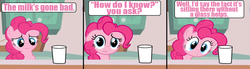 Size: 1024x284 | Tagged: safe, artist:death-driver-5000, pinkie pie, g4, comic, cup, garfield, glass, milk, text