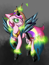 Size: 768x1024 | Tagged: safe, artist:portal-kitty, queen chrysalis, changeling, g4, character to character, disguise, disguised changeling, fake cadance, solo, transformation