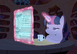 Size: 600x424 | Tagged: safe, artist:lostzilla, twilight sparkle, g4, animated, cup, drink, female, glowing, magic, mug, programming, python (language), reading, screen, solo, table, tired