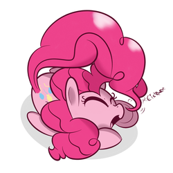 Size: 1280x1280 | Tagged: dead source, safe, artist:turtlefarminguy, pinkie pie, earth pony, pony, g4, cute, diapinkes, eyes closed, female, happy, laughing, on side, open mouth, prehensile tail, smiling, solo, tickling, underhoof