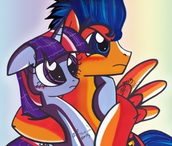 Size: 637x539 | Tagged: safe, artist:aurora-chiaro, flash sentry, twilight sparkle, g4, ship:flashlight, shipping