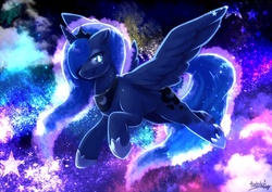 Size: 800x566 | Tagged: safe, artist:tatugon, princess luna, alicorn, pony, g4, female, flying, mare, solo