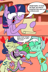 Size: 1024x1502 | Tagged: safe, artist:jazo123, bon bon, lyra heartstrings, spike, sweetie drops, twilight sparkle, g4, kissing, love potion, twilight sparkle (alicorn)