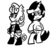 Size: 2400x2400 | Tagged: safe, artist:pembroke, sweetie belle, oc, oc:ink blot, pony, g4, bipedal, meanie belle, monochrome