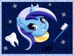 Size: 1000x765 | Tagged: safe, artist:raininess, minuette, pony, unicorn, g4, female, portrait, solo, tooth, toothbrush