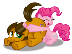 Size: 1024x768 | Tagged: safe, artist:aleximusprime, pinkie pie, oc, oc:alex the chubby pony, g4, aleximusbetes, butt, butthug, canon x oc, chubby, cute, faceful of ass, hug, plot, plump, ponysona, simple background, transparent background, wide hips