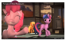 Size: 1152x722 | Tagged: safe, artist:d0ntst0pme, pinkie pie, twilight sparkle, g4, 3d, fourth wall, gmod, museum, youtube