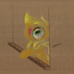 Size: 820x820 | Tagged: safe, artist:getchanoodlewet, applejack, g4, female, filly, solo, traditional art