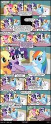 Size: 1000x2400 | Tagged: safe, artist:skipsy, applejack, fluttershy, nurse redheart, pinkie pie, rainbow dash, rarity, spike, twilight sparkle, comic:dawn of a new day, g4, comic, female, hospital, lesbian, mane seven, mane six, ship:twidash, shipping, show accurate