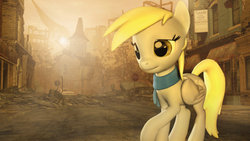 Size: 1192x670 | Tagged: safe, artist:musiikkiluomuksia, derpy hooves, pegasus, pony, fallout equestria, g4, 3d, alone, clothes, fallout, female, gmod, mare, sad, scarf, solo, source filmmaker
