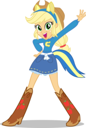 Size: 6002x8866 | Tagged: safe, artist:deathnyan, applejack, equestria girls, g4, absurd resolution, boots, canterlot high, clothes, cowboy boots, cowboy hat, denim skirt, fake tail, female, freckles, hand on hip, hat, helping twilight win the crown, open mouth, pony ears, simple background, skirt, solo, stetson, transparent background, vector, wondercolts