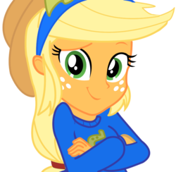 Size: 691x675 | Tagged: safe, artist:iamaquamarine, applejack, equestria girls, g4, crossed arms, female, simple background, solo