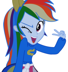 Size: 633x670 | Tagged: safe, artist:iamaquamarine, rainbow dash, equestria girls, g4, female, one eye closed, open mouth, peace sign, simple background, solo, transparent background, vector, wink