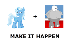 Size: 1337x796 | Tagged: safe, trixie, g4, exploitable meme, homestar runner, make it happen, meme, peanut butter crackers, pinecone, strong sad, wood-daver