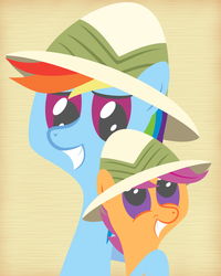 Size: 2000x2500 | Tagged: safe, artist:daringdashie, rainbow dash, scootaloo, g4, female, hat, pith helmet, scootalove, siblings, sisters