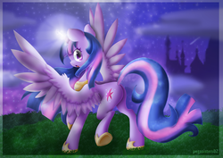 Size: 800x566 | Tagged: safe, artist:pegasisters82, twilight sparkle, alicorn, pony, g4, butt, female, magic, mare, plot, solo, twilight sparkle (alicorn)