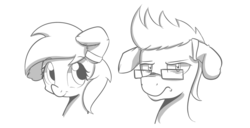 Size: 779x398 | Tagged: safe, artist:datahmedz, ear socks, glasses, monochrome