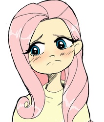 Size: 617x725 | Tagged: artist needed, safe, fluttershy, human, g4, blushing, crying, female, humanized, solo