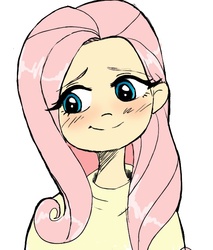 Size: 617x725 | Tagged: artist needed, safe, fluttershy, human, g4, blushing, female, humanized, smiling, solo