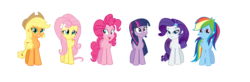 Size: 1280x421 | Tagged: safe, artist:php50, applejack, fluttershy, pinkie pie, rainbow dash, rarity, twilight sparkle, original species, sphinx, human head pony, equestria girls, g4, head swap, mane six, simple background, transparent background, wat, what has magic done, what has science done