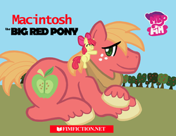 Size: 3300x2550 | Tagged: safe, artist:zanefir-dran, apple bloom, big macintosh, earth pony, pony, g4, big macindog, brother and sister, clifford the big red dog, cute, female, fimfiction, giant pony, hug, logo, macabetes, macro, male, parody, really big mac, scholastic, siblings, stallion