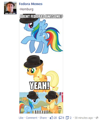 Size: 419x491 | Tagged: safe, applejack, rainbow dash, g4, fedora, hat, hoofbump, trilby