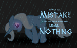 Size: 1024x640 | Tagged: safe, artist:highray, trixie, pony, unicorn, g4, female, mare, rain, solo, text