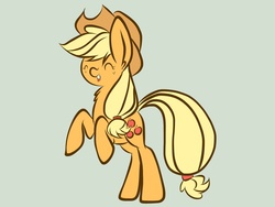 Size: 2048x1536 | Tagged: safe, artist:k-ouha, applejack, g4, chest fluff, eyes closed, female, rearing, simple background, solo