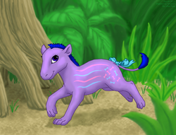 Size: 900x686 | Tagged: safe, artist:akril15, oc, oc only, hyracotherium, g1, bow, cute, prehistoric, running, tail bow