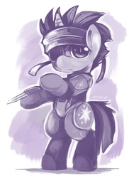 Size: 500x687 | Tagged: safe, artist:ende26, twilight sparkle, pony, g4, bipedal, eyepatch, female, filly, future twilight, metal gear, solid sparkle, solo