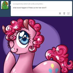 Size: 500x500 | Tagged: safe, artist:rastaquouere69, pinkie pie, ask rarity and pinkie, g4, alternate hairstyle, female, solo, tumblr