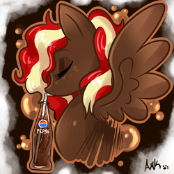 Size: 1024x1024 | Tagged: safe, artist:annakitsun3, oc, oc only, oc:vanilla coke, food pony, original species, pegasus, pony, drink, drinking, eyes closed, pepsi, solo