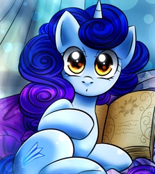 Size: 1900x2130 | Tagged: safe, artist:princesssilverglow, oc, oc only, pony, unicorn, book, looking at you, solo