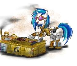 Size: 1638x1407 | Tagged: safe, artist:peperoger, dj pon-3, vinyl scratch, g4, female, solo, steampunk