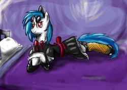 Size: 2068x1460 | Tagged: safe, artist:peperoger, dj pon-3, vinyl scratch, pony, unicorn, g4, bed, clothes, female, maid, mare, solo