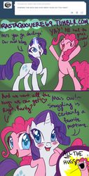 Size: 972x1920 | Tagged: safe, artist:rastaquouere69, pinkie pie, rarity, ask rarity and pinkie, g4, ask, blushing, female, hug, lesbian, ship:raripie, shipping, tumblr