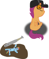 Size: 811x984 | Tagged: safe, artist:terribletransit, rainbow dash, scootaloo, pegasus, pony, g4, baseball bat, crying, female, filly, foal, rainbows make me cry, scout (tf2), scoutaloo, simple background, team fortress 2, transparent background