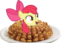 Size: 1000x708 | Tagged: safe, apple bloom, g4, 4chan, apple blooming onion, female, pun, simple background, solo, transparent background, visual pun