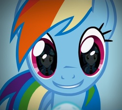 Size: 1200x1080 | Tagged: safe, rainbow dash, soarin', g4, eye reflection, eyes, grin, perspective, pov, reflection, snout