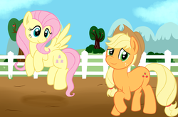 Size: 981x649 | Tagged: safe, artist:fluttershyfree, applejack, fluttershy, g4, duo