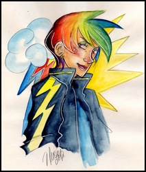 Size: 2118x2486 | Tagged: safe, artist:killa7, rainbow dash, human, g4, female, humanized, solo, traditional art