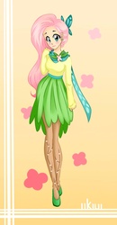 Size: 1024x1963 | Tagged: safe, artist:iikiui, fluttershy, human, g4, clothes, dress, female, gala dress, humanized, redesign, solo