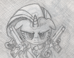 Size: 800x627 | Tagged: safe, artist:hewison, rarity, g4, dual wield, female, grayscale, gun, magic, monochrome, solo, weapon