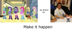 Size: 1150x500 | Tagged: safe, applejack, fluttershy, pinkie pie, rainbow dash, rarity, twilight sparkle, equestria girls, g4, exploitable meme, make it happen, mane six, meme, shinkiro, toshiaki mori