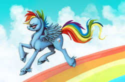 Size: 2796x1836 | Tagged: safe, artist:adailey, rainbow dash, g4, female, rainbow, solo, traditional art, unshorn fetlocks