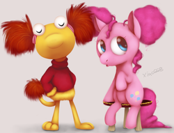 Size: 1080x825 | Tagged: safe, artist:xiao668, pinkie pie, g4, alternate hairstyle, crossover, cute, fraggle rock, hilarious in hindsight, red fraggle