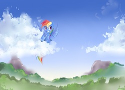 Size: 1400x1000 | Tagged: safe, artist:my-magic-dream, rainbow dash, pegasus, pony, g4, cloud, cloudy, female, mare, scenery, solo